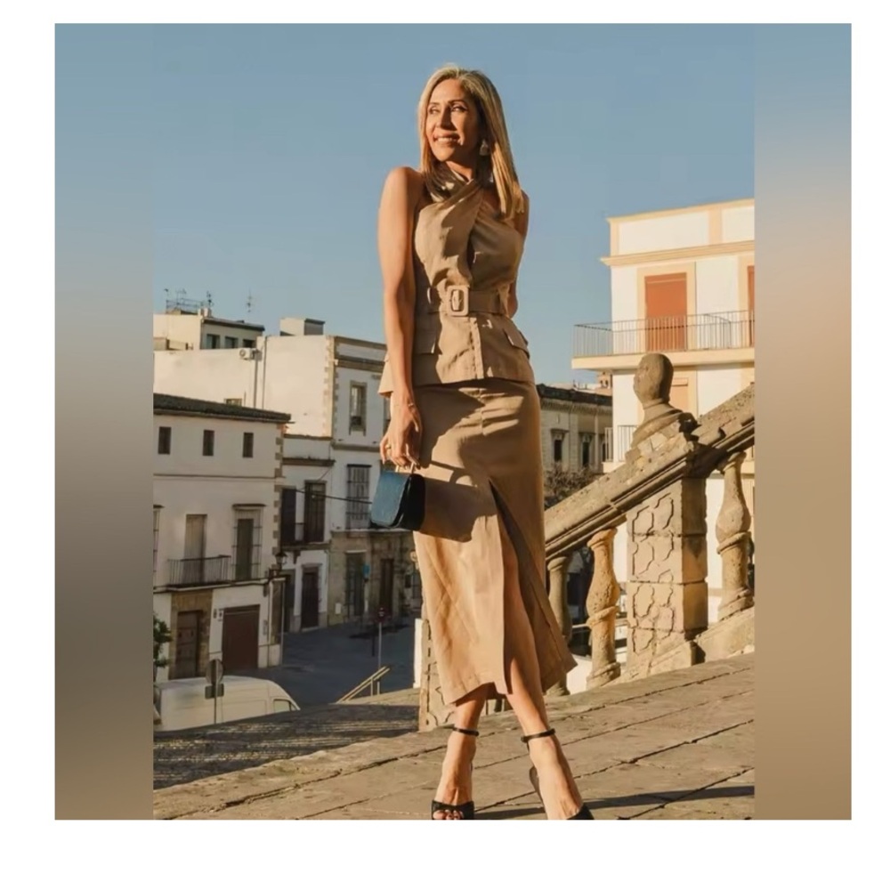 Zara crossover belted midi  Dress